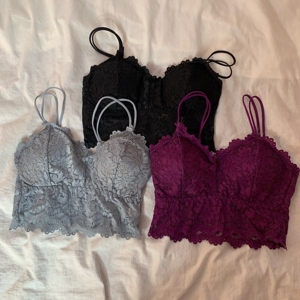 Duufin lacy bralettes (set of 3) sizeS/M removable pads black/blue/cranberry